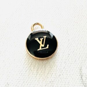 Louis Vuitton Deep Black, Gold Rim Charm, Pendant, Upcycled Keychain, LV Logo